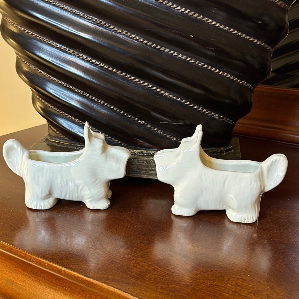 Scottie Ceramic Dog-Shaped Creamer and Sugar Set - Cream Colored Vintage? EUC